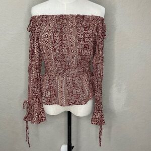 360 - Savanna Jane NWT Maroon Patterned Off-Shoulder Blouse, Size S-L